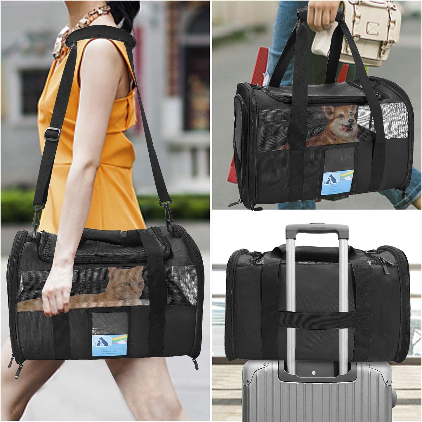 Airline-Approved Pet Carrier for Cats and Small Dogs, TSA Compliant, Soft and Comfortable Design, Suitable for Pets Up to 15 lbs, Black