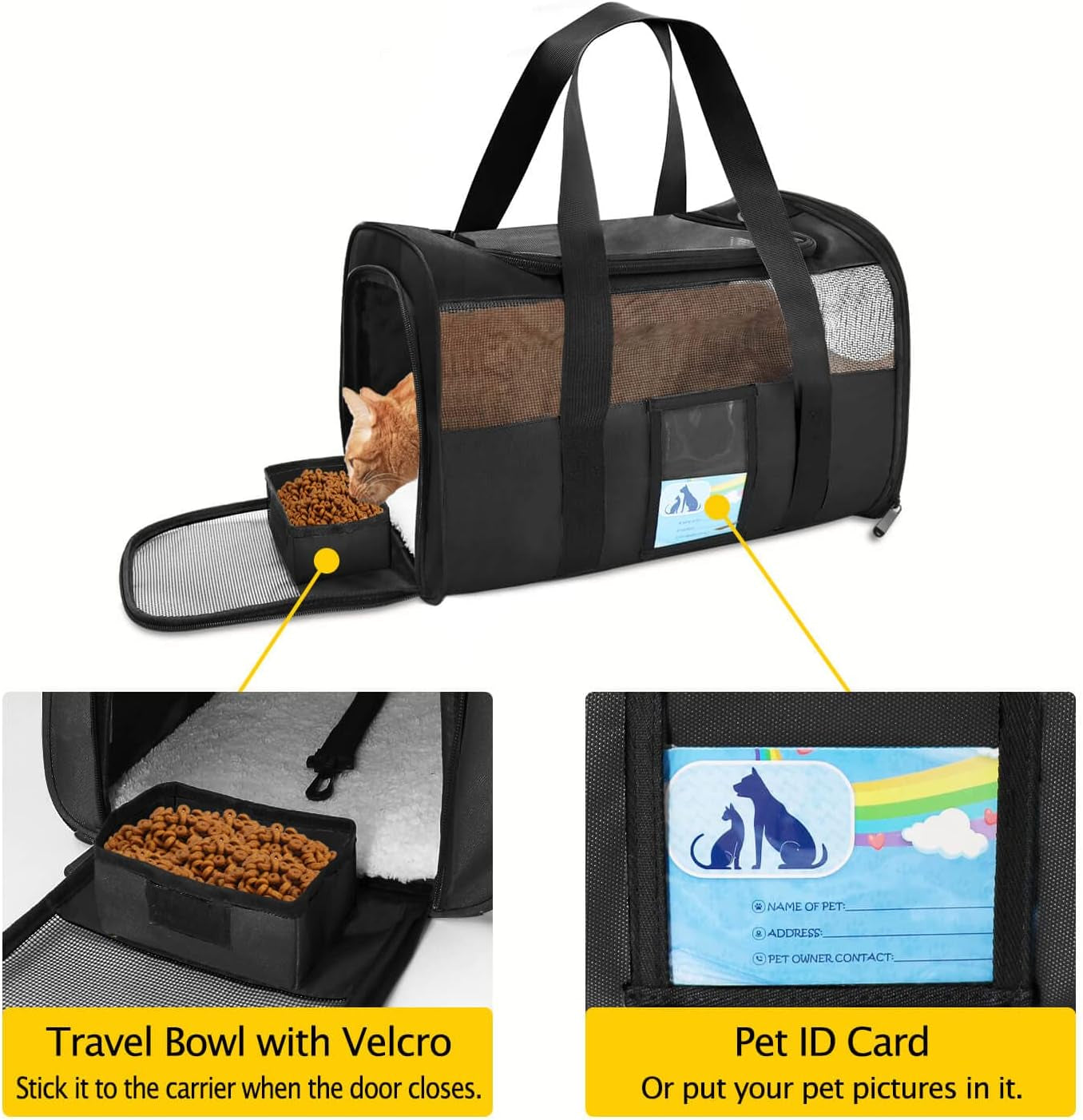 Airline-Approved Pet Carrier for Cats and Small Dogs, TSA Compliant, Soft and Comfortable Design, Suitable for Pets Up to 15 lbs, Black