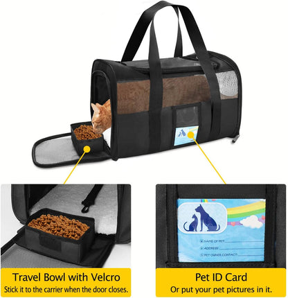 Airline-Approved Pet Carrier for Cats and Small Dogs, TSA Compliant, Soft and Comfortable Design, Suitable for Pets Up to 15 lbs, Black