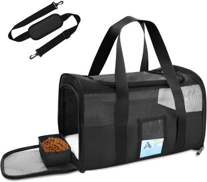Airline-Approved Pet Carrier for Cats and Small Dogs, TSA Compliant, Soft and Comfortable Design, Suitable for Pets Up to 15 lbs, Black