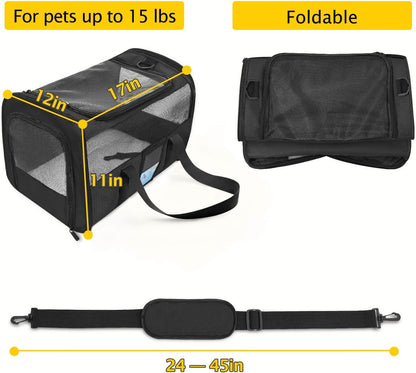 Airline-Approved Pet Carrier for Cats and Small Dogs, TSA Compliant, Soft and Comfortable Design, Suitable for Pets Up to 15 lbs, Black